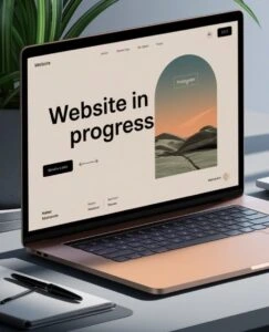Web design and development project displayed on a laptop screen with modern website interface